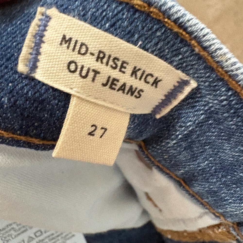 Madewell Womens 27 Mid-Rise Kick Out Jeans Blue Medium Wash Raw Hem Flare Denim - Picture 4 of 9